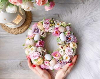 Easter wreath Candlestick wreath Cute small wreath Summer Wreath 9.5" Spring wreath Pink Foyer Wreaths Home decore 24cm