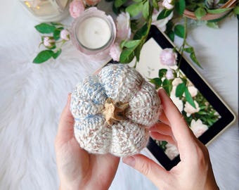 White knitted pumpkin Home decor Halloween table decor Blue pumpkin decor Autumn home decor Season gift idea