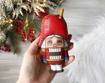 Nutcracker Fabric nutcracker ornament Christmas ornaments Red Christmas tree decorations Textile Christmas Bauble Christmas present