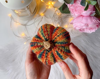 Knitted Pumpkin, Multicolor Yarn, Small Fall Home Decor