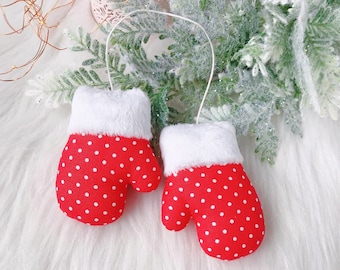 Red Mini Mitten Ornament Christmas present Christmas tree decorations Textile Christmas Bauble Secret santa gift