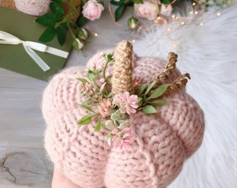 Pink crochet pumpkin Home decor Halloween table decor Pumpkin decor Nursery decor Gift idea