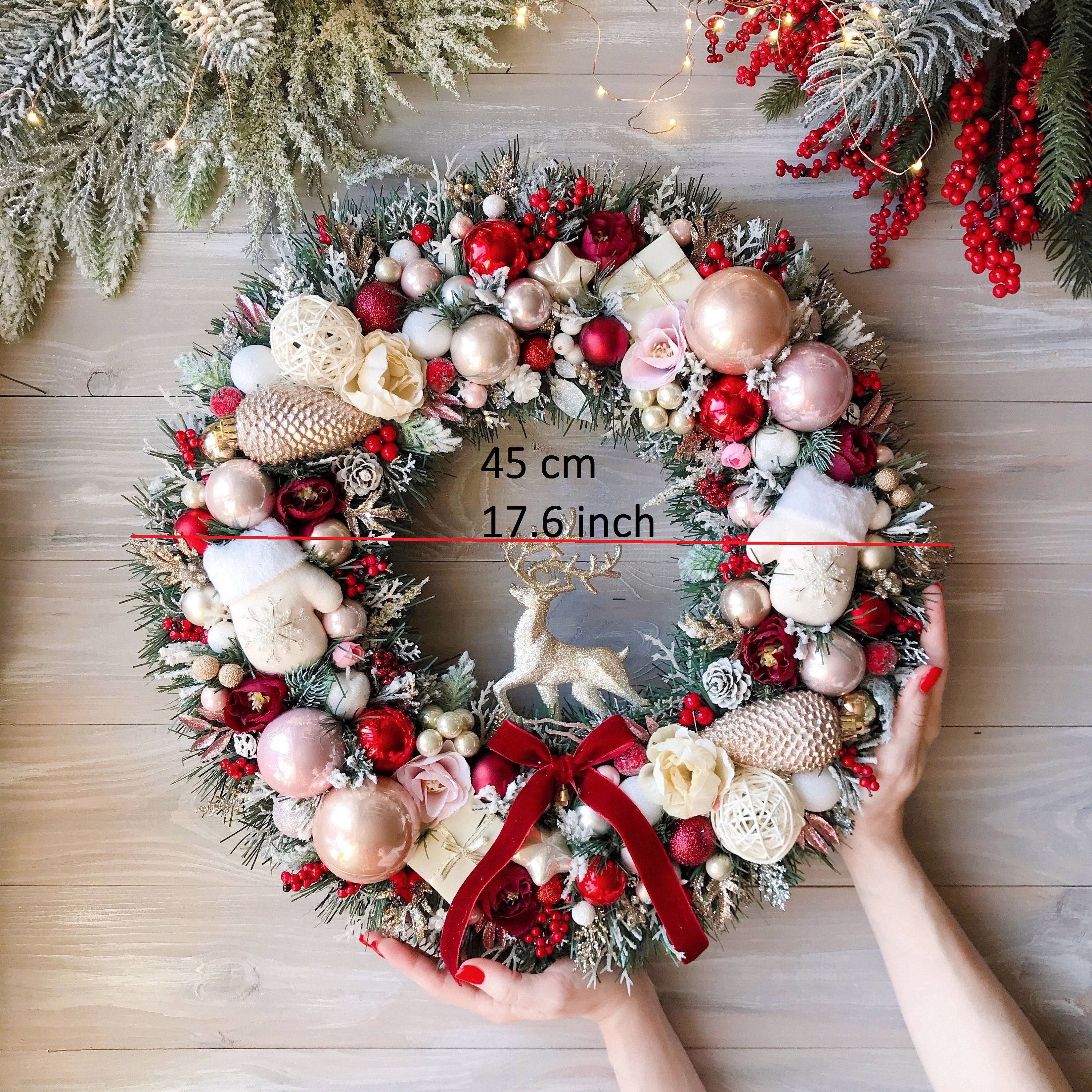 Luxury Christmas Wreath Red Christmas Wreath 17.6