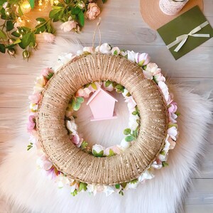 Luxury Pink Easter Wreath 15,7 Front Door Spring Wreath Pink Foyer Wreaths Home Decor Easter Egg Wreath 40 cm image 4