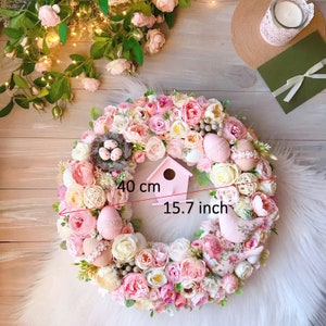 Luxury Pink Easter Wreath 15,7 Front Door Spring Wreath Pink Foyer Wreaths Home Decor Easter Egg Wreath 40 cm image 5