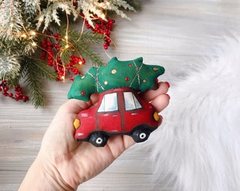 Red Christmas Car Christmas Tree Beetle Christmas ornaments Christmas decoration Christmas tree decorations Textile Bauble Christmas present