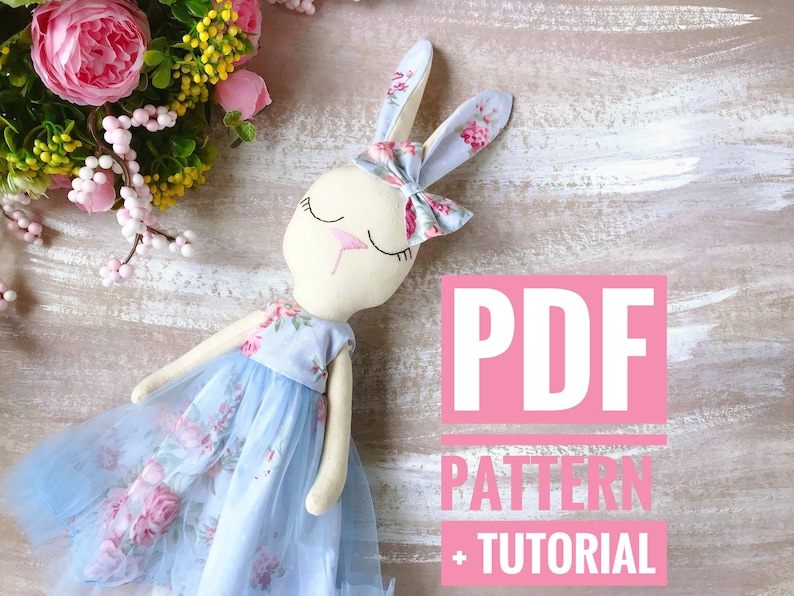 Bunny doll PDF Tutorial sewing pattern for doll rabbit DIY Ready to print for cloth doll Stuffed animal Instant download image 1