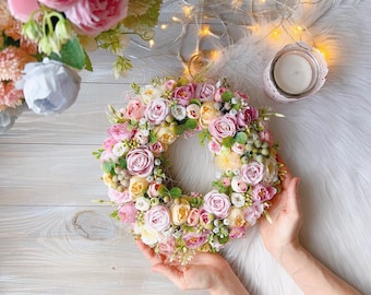 Flower wreath Cute small wreath Summer Wreath 11" Spring wreath Pink Foyer Wreath Home decore Front door