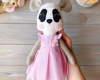 Pink Panda Doll Bear Nursery Doll Gift for Girl Stuffed Animal Panda Bear Toy