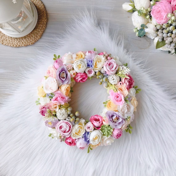 Flower wreath Cute small wreath Summer Wreath 10-10.5" Spring wreath Pink Foyer Wreaths Home decore Front door