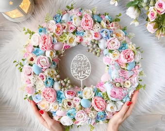 Easter wreath Flower wreath Summer Wreath 15,7" Spring wreath Pink Foyer Wreaths Home decore Front Door 40cm Easter Decoration