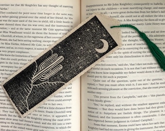 Cactus and Moon Bookmark, Cactus Block Print, Plants and Books, Cloth Bookmark, Gift for Bookworms, Gift for Reading, Gift for Plant People