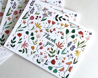 Colorful Floral Thank You Card, Wedding Thank You, Baby Shower Card, Colorful Greeting Card, Floral Note Card, Blank Thank You Card Pack