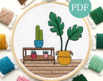 Houseplant Embroidery Pattern, Beginner Embroidery, DIY Hand Embroidery PDF, Plant Embroidery Art, Intermediate Pattern Download, Hoop Art