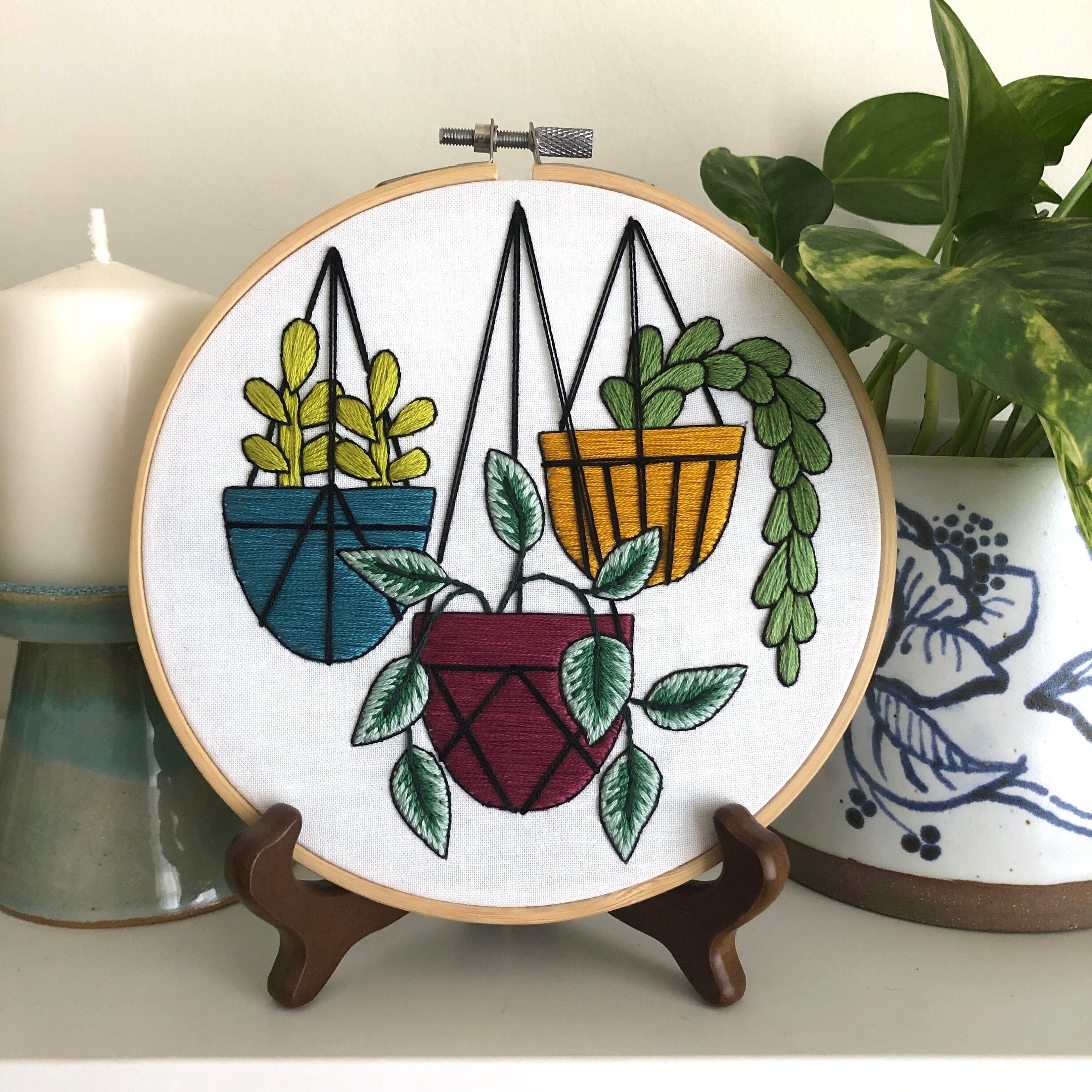 Hanging Plant Embroidery Botanical Wall Art Original Etsy