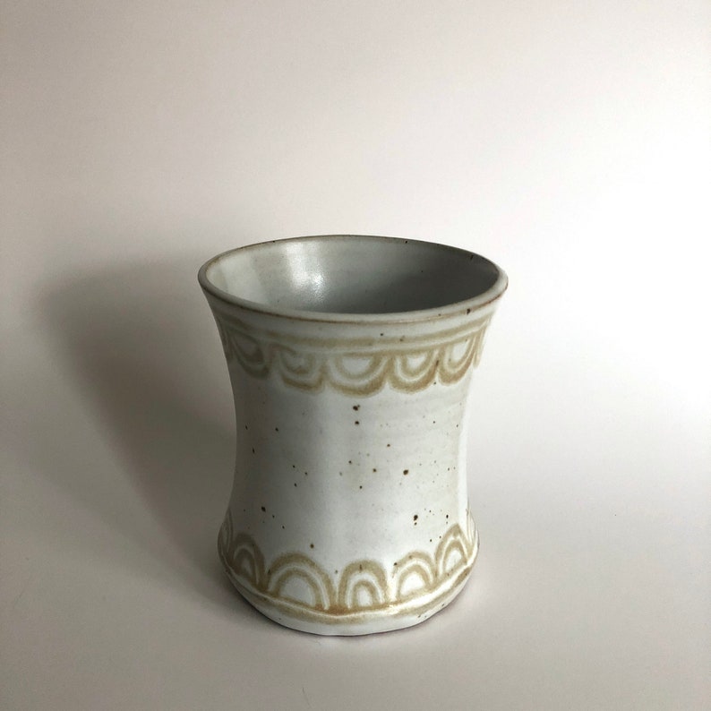 White Ceramic Vase with Beige Scallop Patterns Handmade Vase Ceramic Vase Flower Vase