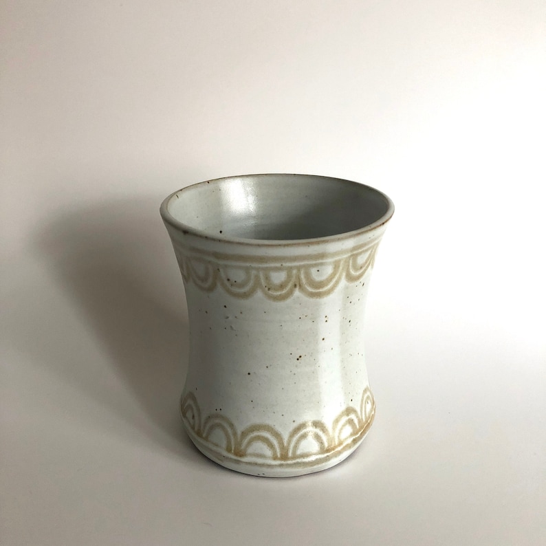White Ceramic Vase with Beige Scallop Patterns Handmade Vase Ceramic Vase Flower Vase