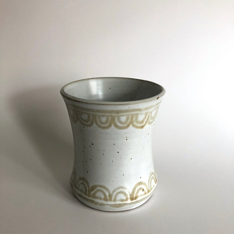 White Ceramic Vase with Beige Scallop Patterns Handmade Vase Ceramic Vase Flower Vase