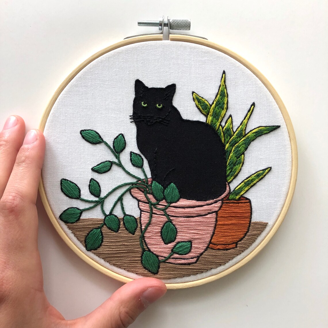 Black cat embroidery handmade botanical embroidery hoop cat  etsy Black cat embroidery handmade botanical embroidery hoop cat  etsy