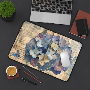 Vintage Floral Hydrangea Desk Mat, Elegant Mouse Pad, Home Office Gift, Computer Accessory, Desk Decor