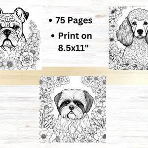 75 Printable Floral Dog Coloring Pages for Mental Health and Relaxation - Inspirational Animal Lovers Adult Teen Sheets - Instant Digital Download