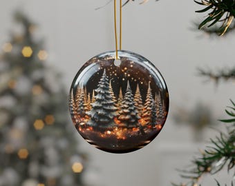 Snow Globe Christmas Tree Ornament, Christmas Scene, Christmas Round Ornament, Christmas Tree Lights, Christmas Lights