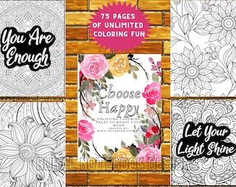 75 Mental Health Coloring Pages – Inspirational Adult Teen Designs (Digital Download)