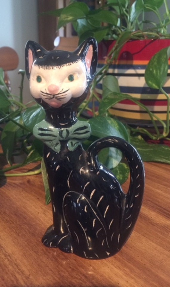 Figurine De Chat Noir Chat Noir Avec Cravate Bot Peint A La Etsy