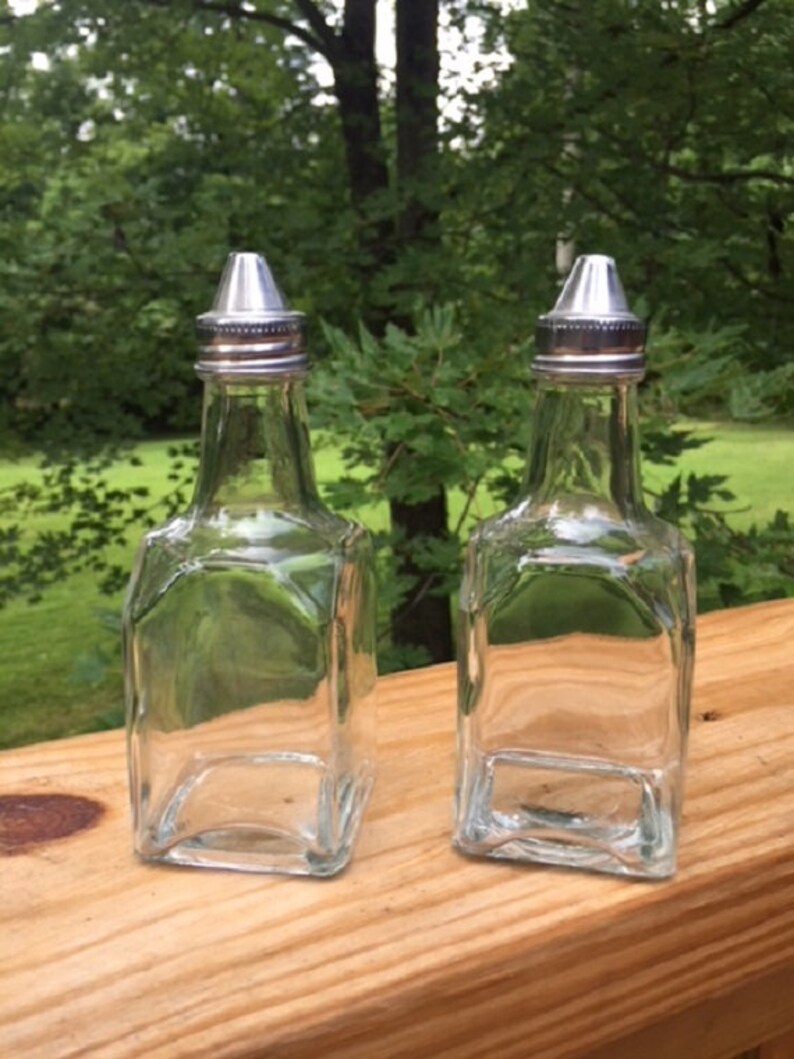 Set of 2 Oil and Vinegar/Salad Dressing Cruets. Glass Cruets Etsy