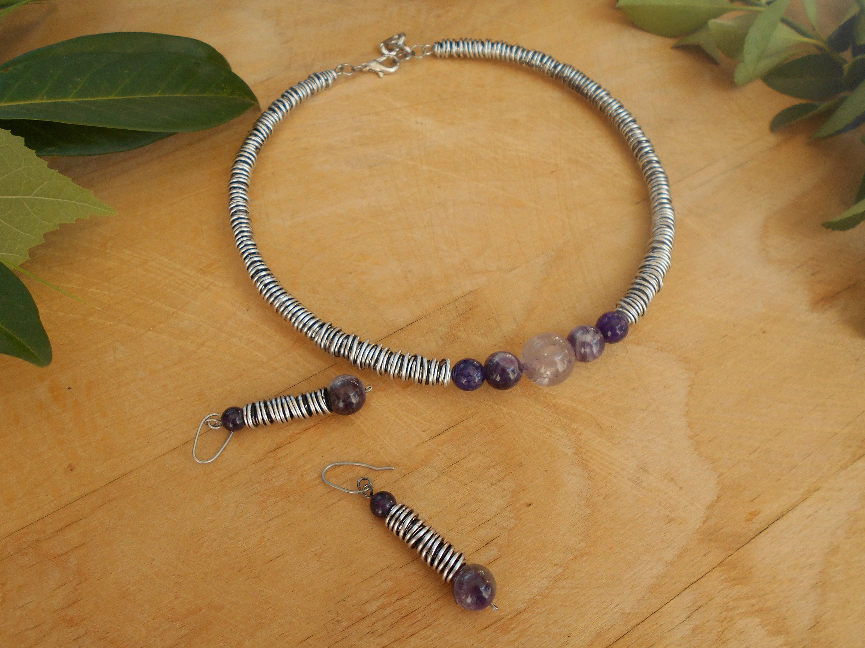 Antique silver jewelry set Metal jewelry set Aluminum necklace Etsy