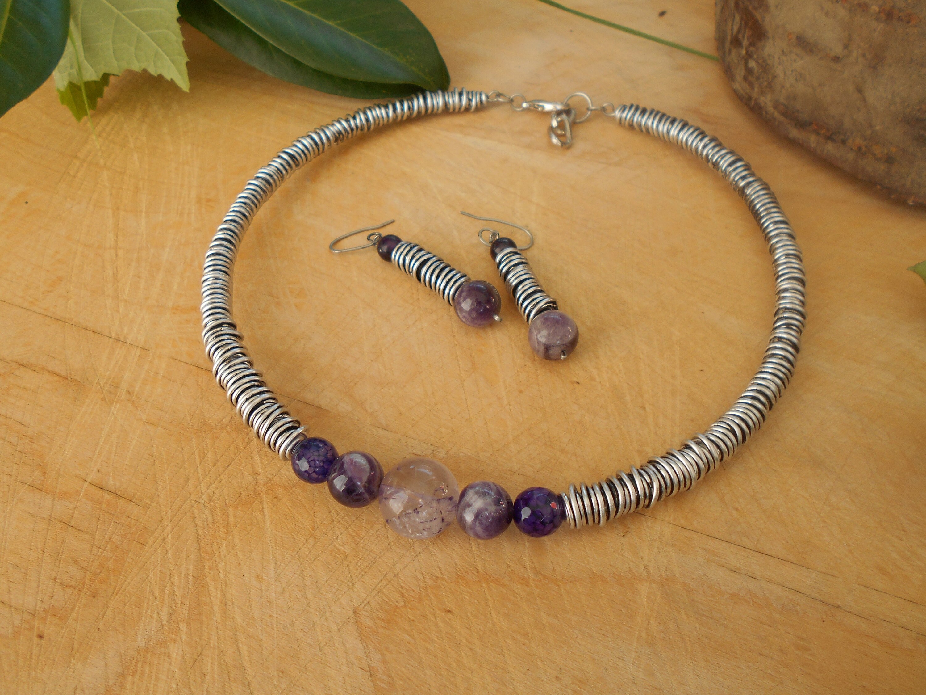 Antique silver jewelry set Metal jewelry set Aluminum necklace Etsy