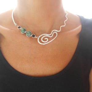 Asymmetric Aluminum Wire Necklace: Abstract Gemstone Choker