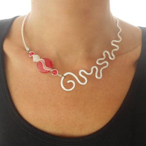 Asymmetric necklace Unusual choker Design necklace Silver wire necklace Striking necklace Abstract necklace Neck ring necklace