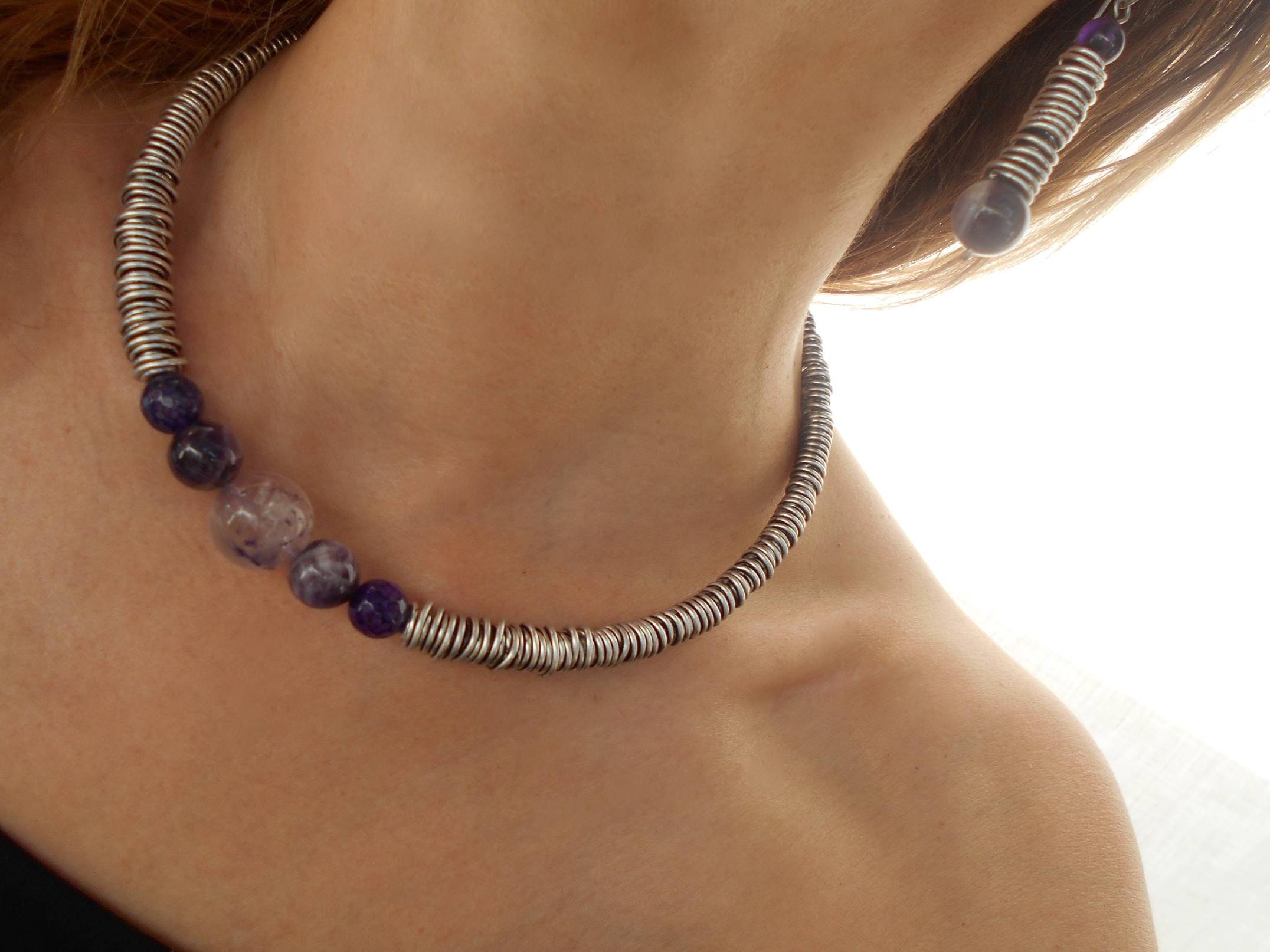 Antique silver jewelry set Metal jewelry set Aluminum necklace Etsy