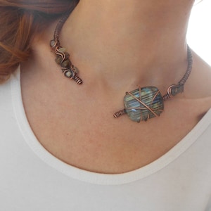 Labradorite choker necklace - Statement open necklace - Asymmetric necklace - Unusual necklace - Antique necklace - Unique art necklace