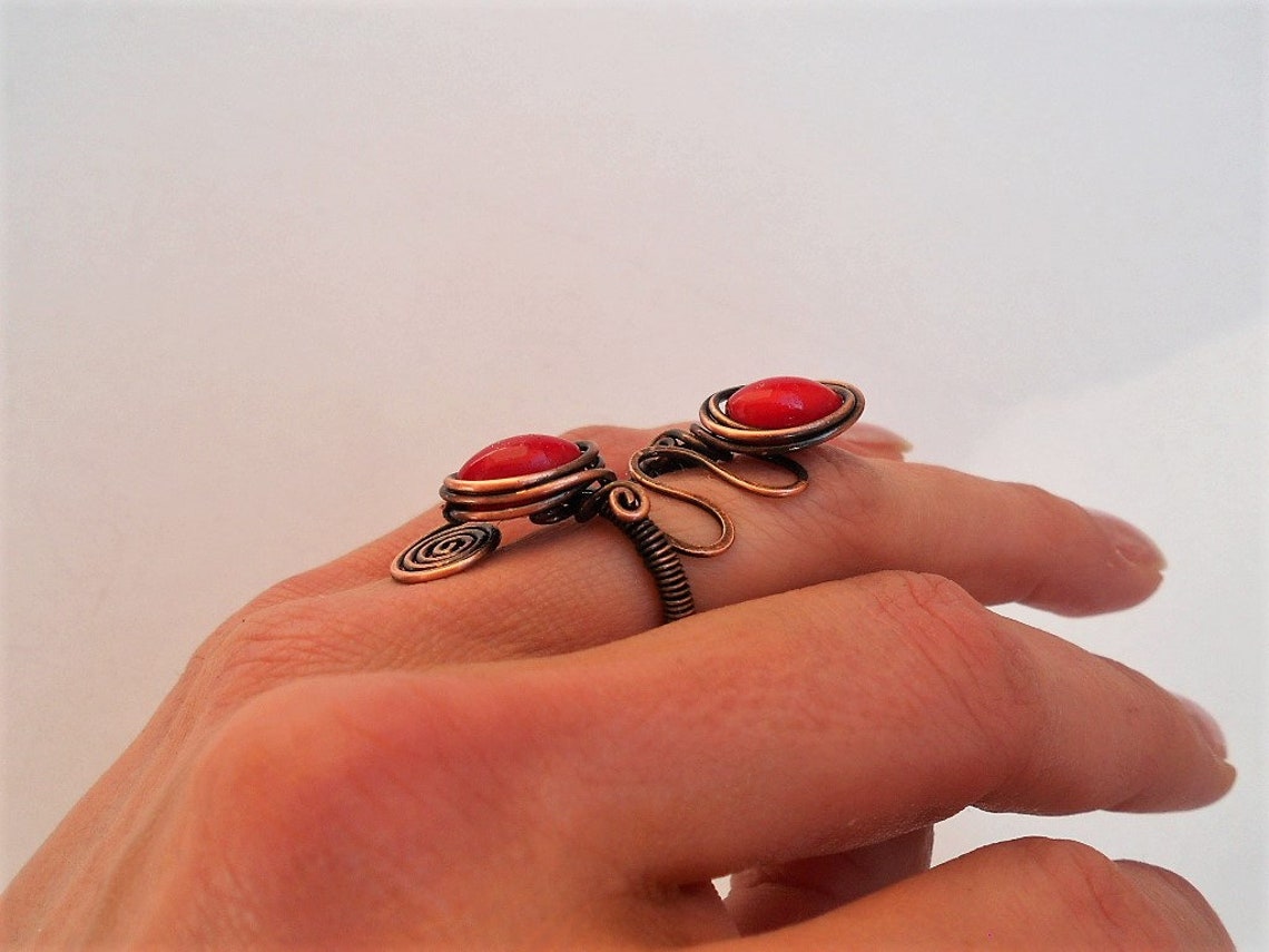 Red Ring Copper Ring Wire Ring Copper Boho Ring Wire Wrap Ring | Etsy