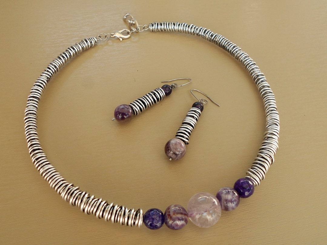 Antique Silver Jewelry Set Metal Jewelry Set Aluminum Necklace Etsy