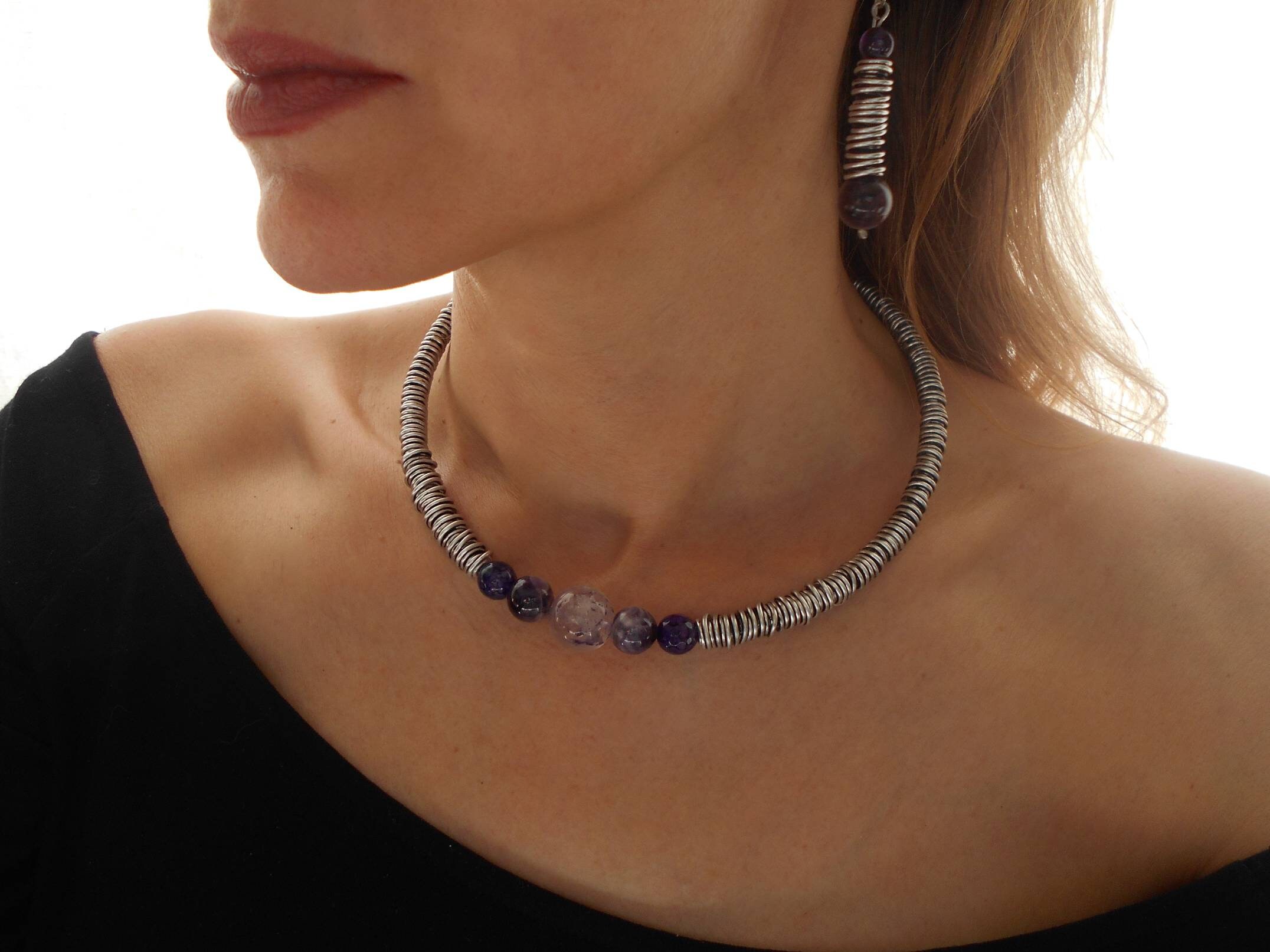 Antique Silver Jewelry Set Metal Jewelry Set Aluminum Necklace Etsy