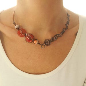 Handmade cuff necklace Interesting unique necklace Unusual choker necklace Design rustic necklace Copper wire necklace Wire wrap choker