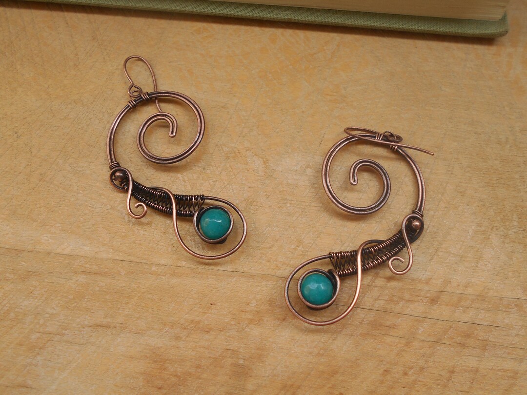 Copper Long Earrings Statement Spiral Earrings Antique Modern Etsy