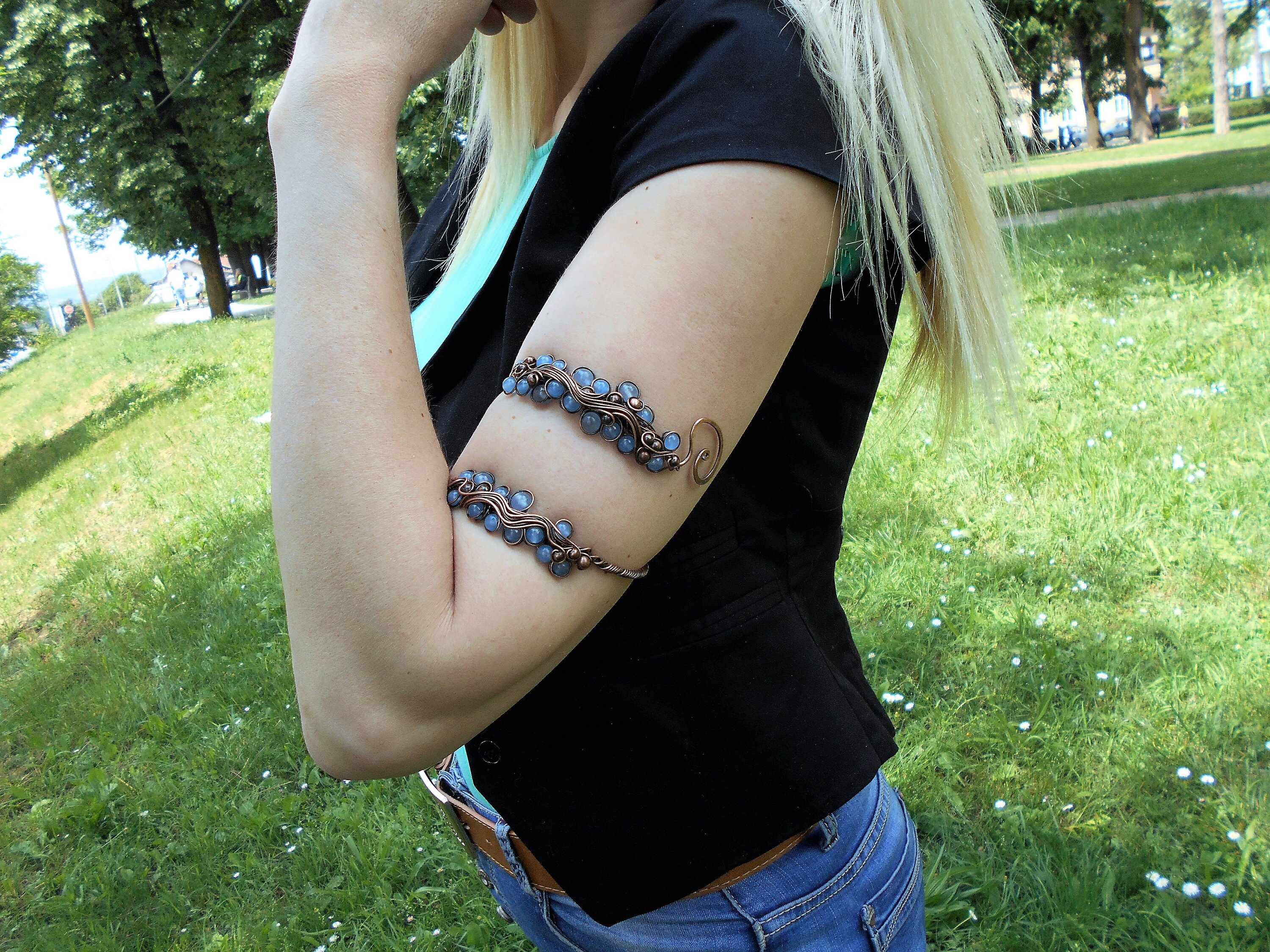 Blue Arm Cuff Bracelet Arm Cuff Bracelet Upper Arm Cuff Armlet Etsy