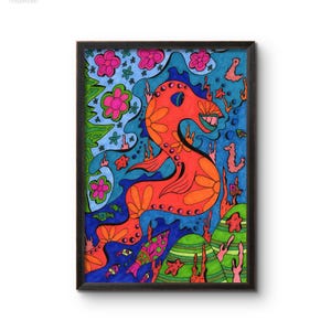Psychedelic Sea Creature Art Print: Retro 70s Ocean Wall Decor