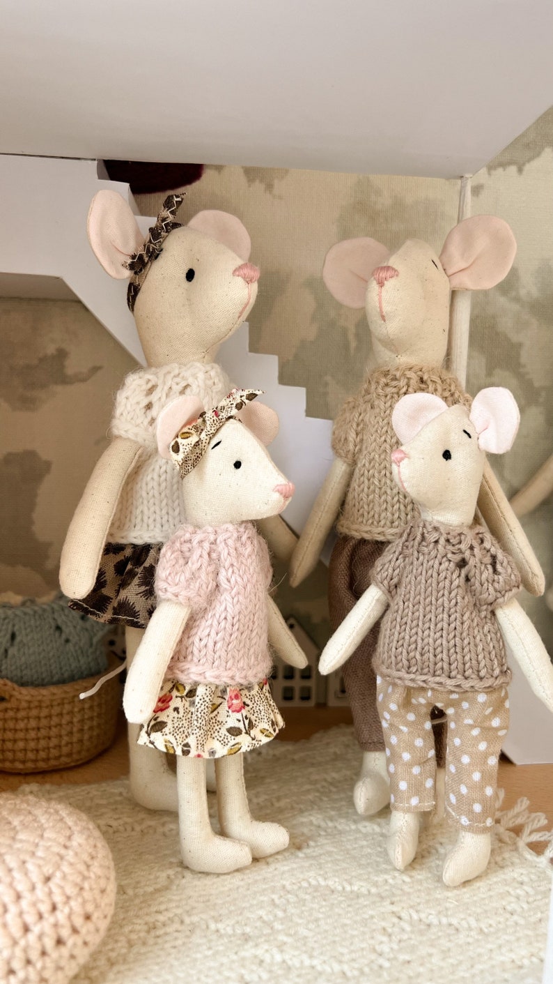 Mouse family doll house toys puppets handsewn miniature toys image 4