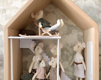 Mouse family doll house toys puppets handsewn miniature toys