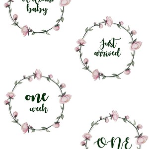 Carta mensile per bambini STAMPABILE Ghirlanda di peonie, regalo doccia, Genere bambina