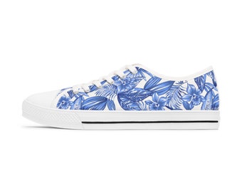 Floral Low Top Sneakers, Blue Sneakers, Printed Canvas Shoes, Unique Sneakers For Women, Every Day Shoes, Boho Sneakers, Tropical Style