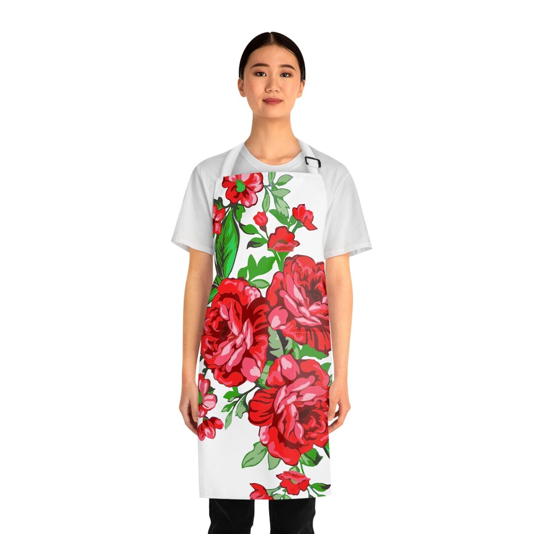 Red Roses Apron Kitchen Apron for Women Floral Apron Apron With Pockets ...