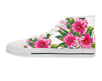 Women High Top Shoes, Floral Sneakers, Pink Sneakers, Flat Shoes, Comfortable Shoes, Unique Printed Sneakers, Every Day Shoes For Women