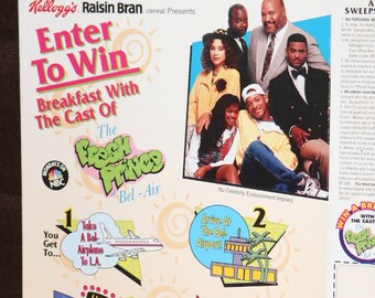 Fresh Prince of Bel-Air Cereal Box Raisin Bran (1994) Will Smith James Avery Janet Hubert-Whitten Alfonso Ribeiro Rap Music Sitcom