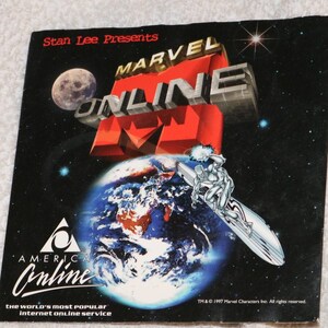 May include: A square promotional item for Marvel Online featuring a space-themed design. The image includes the text "Stan Lee Presents MARVEL ONLINE" with a depiction of Earth and a Silver Surfer character.